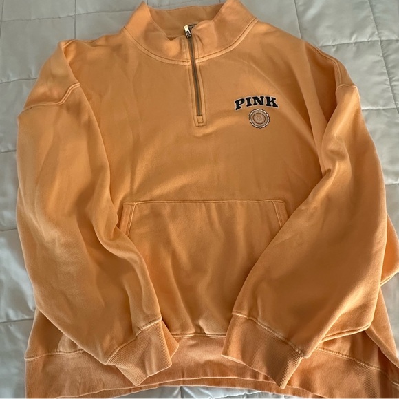 PINK Victoria's Secret Peach Quarter-Zip Pullover Sweatshirt Size XXL - Picture 2 of 9